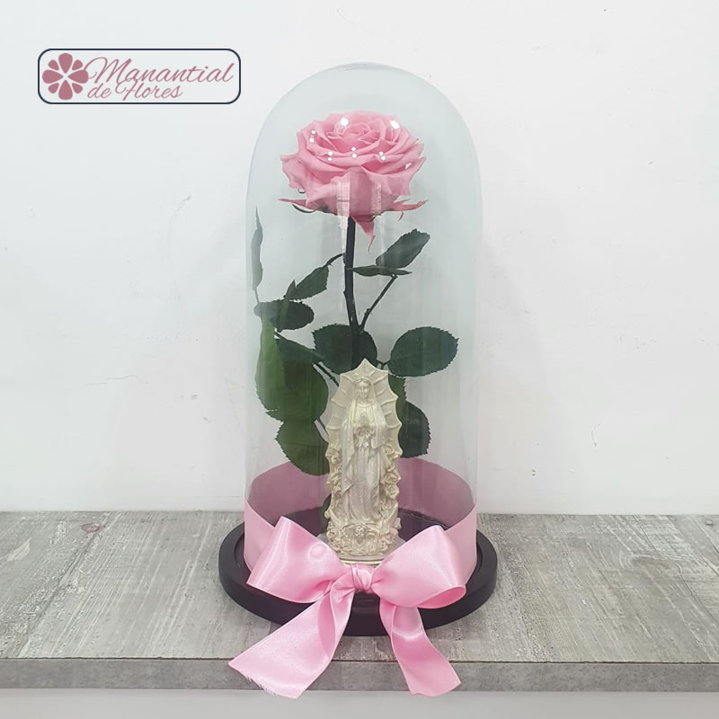 Rosa Preservada Con Virgen - Floristeria Manantial De Flores